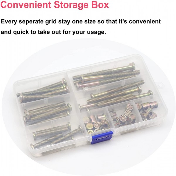 Baby Bed Crib Screws Hardware Replacement Kit, 25-Set M6x40mm/ 50mm/ 60mm/ 70mm/ 80mm Hex Drive Socket Cap Screws Barrel Nuts Assortment Kit for Beds Headboards Chairs Furniture