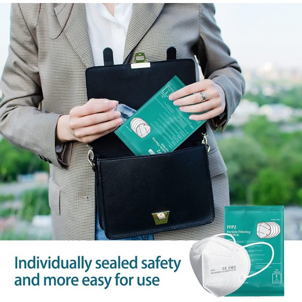 50 Mascherine FFP2 Certificate CE Made in Italy Bianche e logo impresso BFE ≥99% Mascherina ffp2 italiana sanificata e sigillata singolarmente. Pluri certificata ISO 13485 e ISO 9001