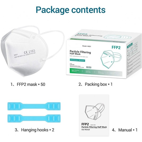 50 Mascherine FFP2 Certificate CE Made in Italy Bianche e logo impresso BFE ≥99% Mascherina ffp2 italiana sanificata e sigillata singolarmente. Pluri certificata ISO 13485 e ISO 9001