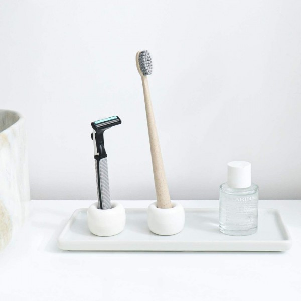  Mini Ceramics Handmade Couple Toothbrush Holder Stand for Bathroom Vanity Countertops, White, Pack of 2