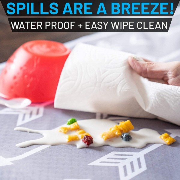 Baby Splat Mat for Under High Chair (51" x 51") + Long Sleeve Bib! Washable Baby Floor Mat, High Chair Mat for Eating Mess/Arts/Crafts with Non-Slip Backing! Waterproof Baby Spill Mat Floor Protector