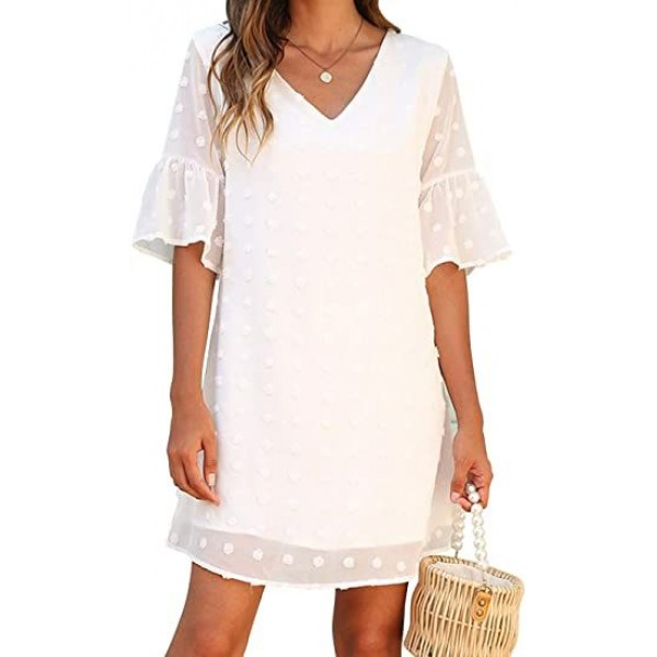Womens White Dresses Short Sleeve V Neck